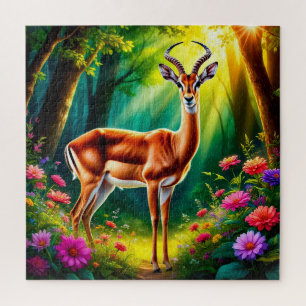 Reizendes Cartoon-Kitz zwischen lebendigen Blumen Puzzle
