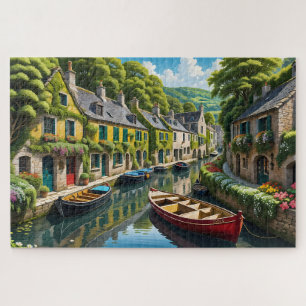 reizendes Dorf neben einem Puzzle