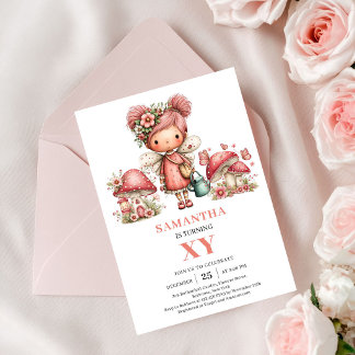Reizendes Feen 1. Geburtstag Rosa Blumenparty Einl Einladung