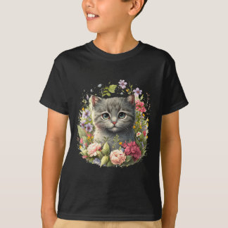 Reizendes Katzen süßes Kätzchen floralpng T-Shirt