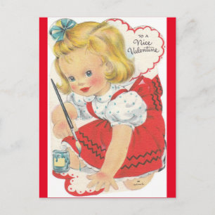 Reizendes kleines Mädchen malt Valentinskarte Postkarte