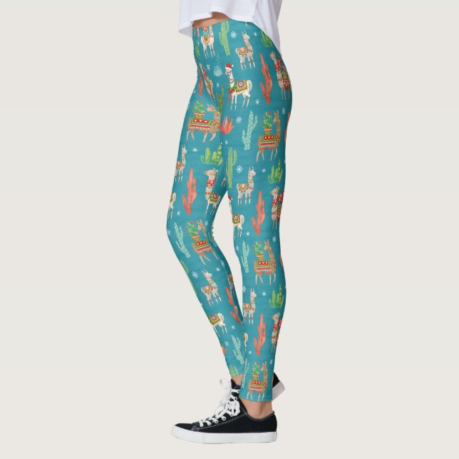 Reizendes Lama-Weihnachtsaquamarines Muster Leggings (Links)