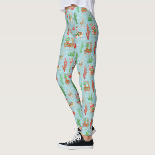 Reizendes Lama-Weihnachtslicht-aquamarines Muster Leggings