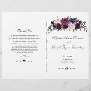 Reizendes Lavendel-Navy-Blütenhochzeitsprogramm