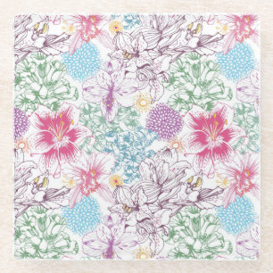 Reizendes Muster mit bunten Blumen Glasuntersetzer