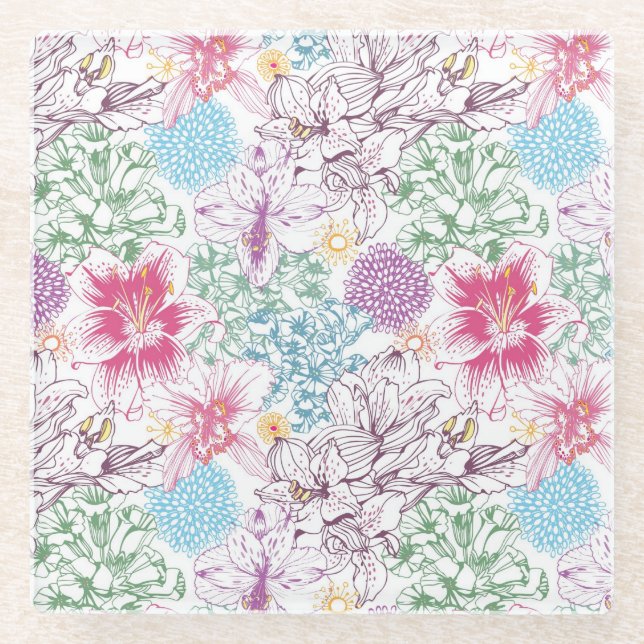 Reizendes Muster mit bunten Blumen Glasuntersetzer (Vorderseite)