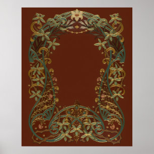 Reizendes Nouveau-Blumenmuster mit Lilie Poster
