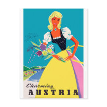 Reizendes Österreich, Frau mit Blumen, Illustratio