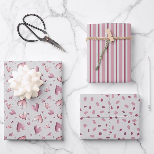 Reizendes pastellrosa Geschenkpapier Set (Vorderseite)