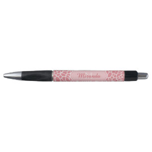 Reizendes rosa Giraffen-Muster mit Monogramm und Kugelschreiber