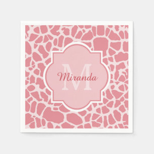 Reizendes rosa Giraffen-Muster mit Monogramm und Serviette