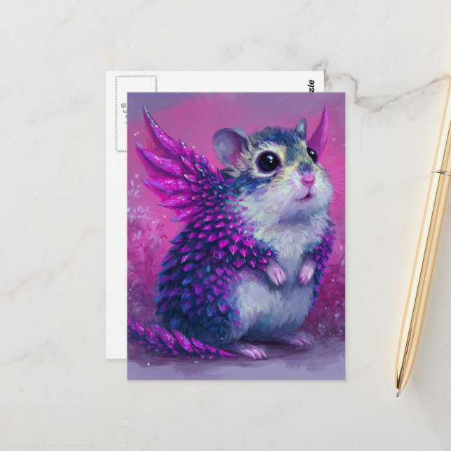 Reizendes Rosa Hamster-Drache Postkarte (Vorderseite/Rückseite Beispiel)