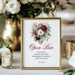 Reizendes Rosé-Burgunder-Open-Bar-Hochzeitsposter Poster