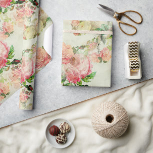 Reizendes Shabby Chic Rosa Florales Rosen Kunstmus Geschenkpapier
