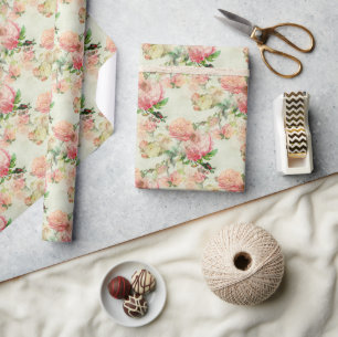 Reizendes Shabby Chic Rosa Florales Rosen Kunstmus Geschenkpapier