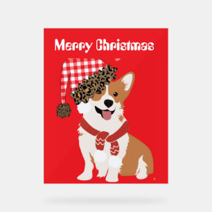 Reizendes Urlaubs-Hündchen mit Weihnachtsmannmütze Acrylschild