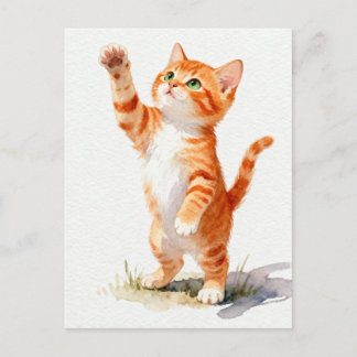 Reizendes Wasserfarben-Orangetabby-Kätzchen beim G Postkarte