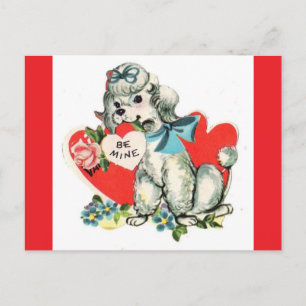 Reizendes weißes Pudel-Vintage-Valentinsgrußkarte Postkarte