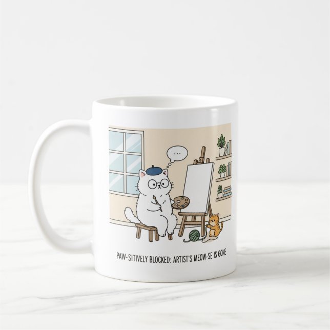 Reizendes Weißkatze-Künstlerblock-Kätzchen-Muse-St Kaffeetasse (Links)