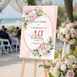 Reizvoll Boho Dusty Pink Greenery 40. Geburtstag Poster