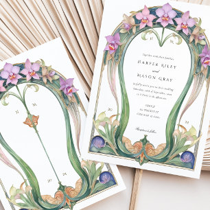 Reizvolle Art Nouveau-Orchideen-Hochzeit Einladung