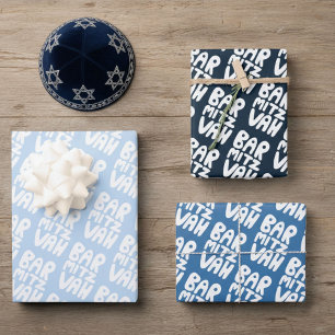 Reizvolle Bar-Mizwa-Handlettering Jüdisch Blau Lus Geschenkpapier Set