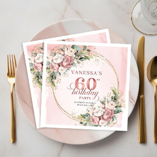 Reizvolle Boho-Roségold-Blumen-60.-Geburtstagsserv Serviette