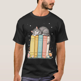 Reizvolle Bücherliebhaber-Katze schlafend entspann T-Shirt