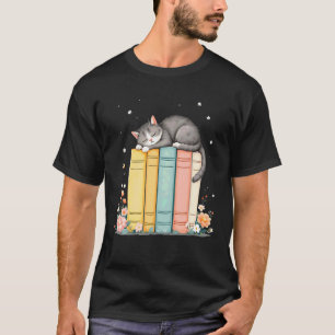 Reizvolle Bücherliebhaber-Katze Schläft Entspannte T-Shirt