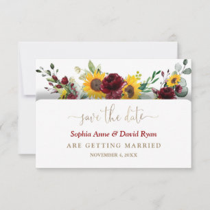 Reizvolle Burgunder Blumen Sonnenblumen Hochzeit Save The Date
