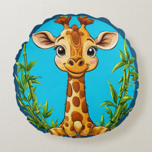Reizvolle Cartoon-Giraffe mit Bambus Rundes Kissen