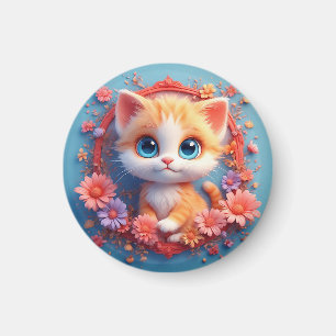 Reizvolle Cartoon-Katze umgeben von farbenfrohen B Magnet