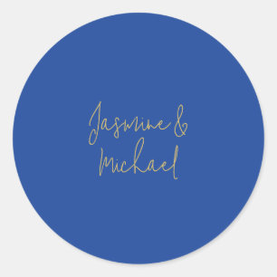 Reizvolle Chic Calligraphy Paar Namen Blau & Gold Runder Aufkleber