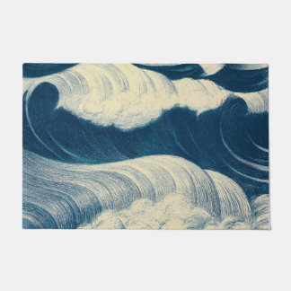 Reizvolle japanische Welle Vintage-Kunst, Blau Fußmatte