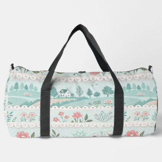 Reizvolle Landschaft und florale Bordüre Duffle Bag