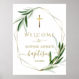 Reizvolle Olivenblätter Gold Taufe Willkommensschi Poster