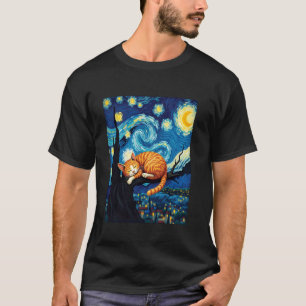 Reizvolle Orange Tabby-Katze Van Gogh Sternennacht T-Shirt