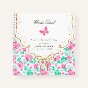 Reizvolle rosa Rosenblume goldene Schleife Baby-Ei Notizbuch