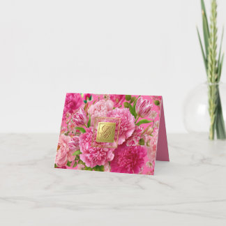 Reizvolle rosa und grüne florale Monogramm-Dankesk Dankeskarte