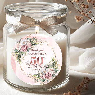 Reizvolle Rose Gold Wangenrot Blumen 50. Geburtsta Runder Aufkleber
