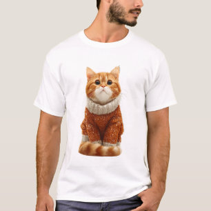 Reizvolle rote Katze in einem gemütlichen Strickpu T-Shirt