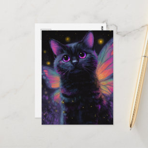 Reizvolle schwarze und violette Katzenfee Postkarte