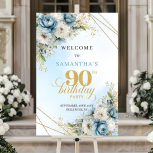 Reizvolle staubblaue Aquarell-Blumen zum 90. Gebur Poster