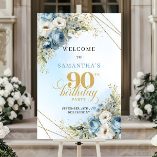 Reizvolle staubblaue Aquarellblumen zum 90. Geburt Poster