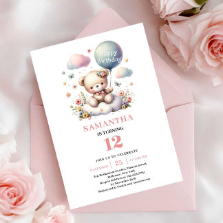 Reizvolle Teddybär Blumenballon Geburtstagseinladu Einladung