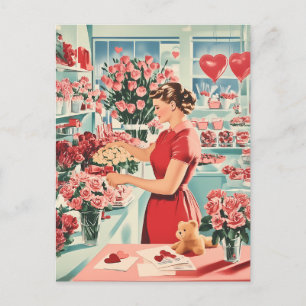 Reizvolle Vintage-Blumenladen-Szene Postkarte