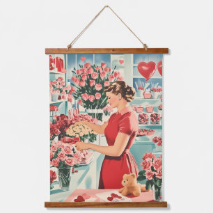 Reizvolle Vintage-Blumenladen-Szene Wandteppich Mit Holzrahmen