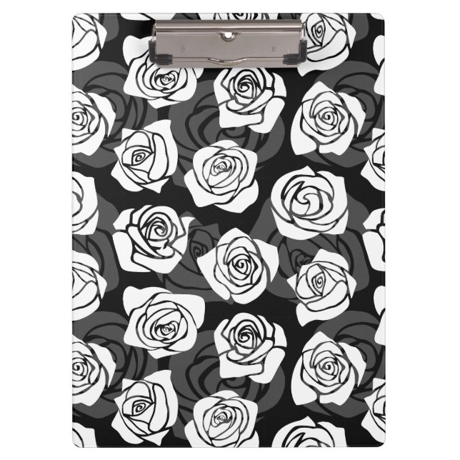 Reizvolle Vintage-Schwarze Rosen und weiße Rosen Klemmbrett (Vorderseite)