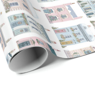 Reizvolle Wasserfarbe-Weihnachtshäuser-Geschenkver Geschenkpapier