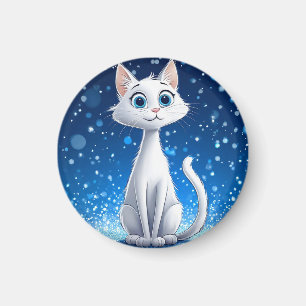 Reizvolle weiße Katze mit großen blauen Augen Magnet